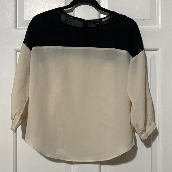 Ann Taylor Tops - Ann Taylor beige and black sheer blouse with 3/4 length sleeves